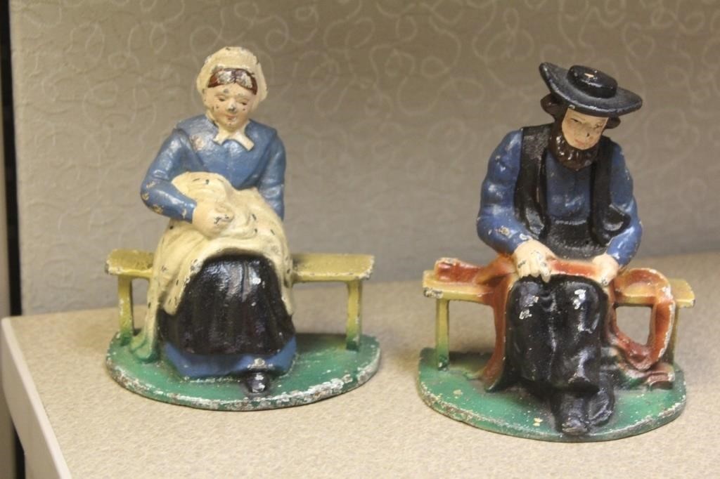 Pair of Vintage Cast Iron Amish Figurines