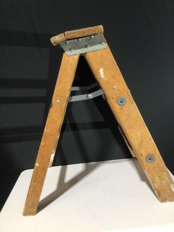 Vintage 2 Step Wood Folding Ladder