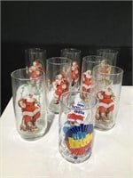 7 Coca Cola Santa Glasses & 1 Diet Pepsi Glass