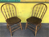 (2) Oak Spindle Round Back Chairs As Found