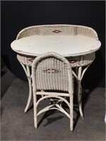 Vintage White Wicker Vanity with Chair