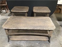 Treated Outdoor Wicker Coffee Table & Pair of End