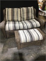 Treated Outdoor Wicker Loveseat & Ottoman with