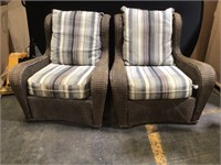 (2) Treated Outdoor Wicker Chairs & Cushions