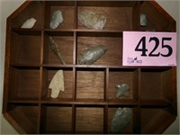 SHADOW BOX OF ARROWHEADS AND POINTS