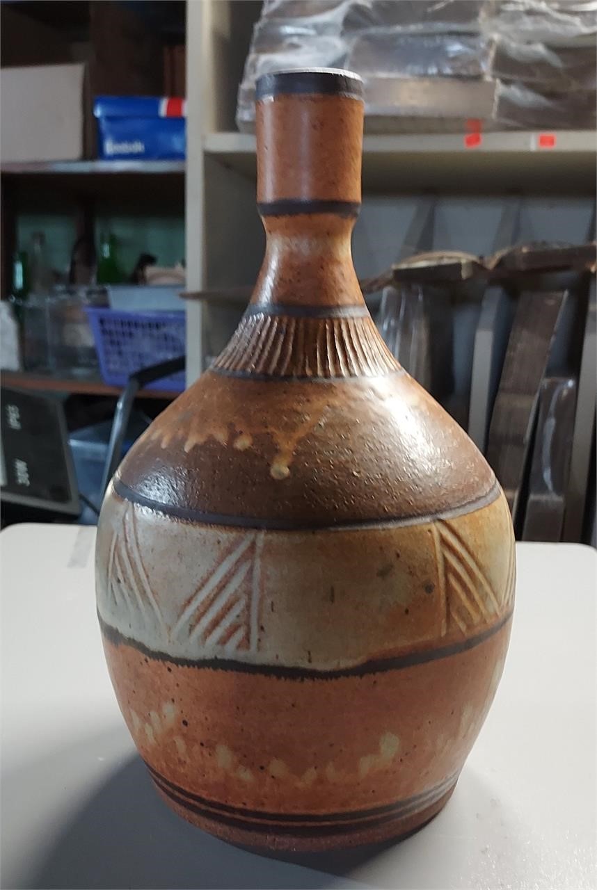 Antique Mexican Handpainted Pottery Bottle VINTAGE