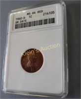 Lincoln Cent Us Coin 1960D Small Date MS64 Red Grd