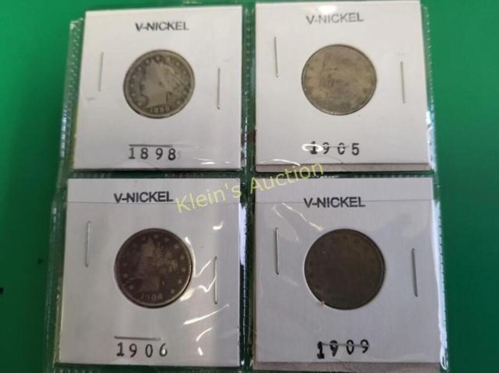 4 V Nickels 1898, 1905, 06, 09