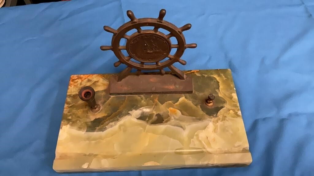 Old Ironside ship wheel desk pen holder