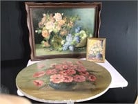 (3) Vintage Flower Pictures/Paintings Lot R.
