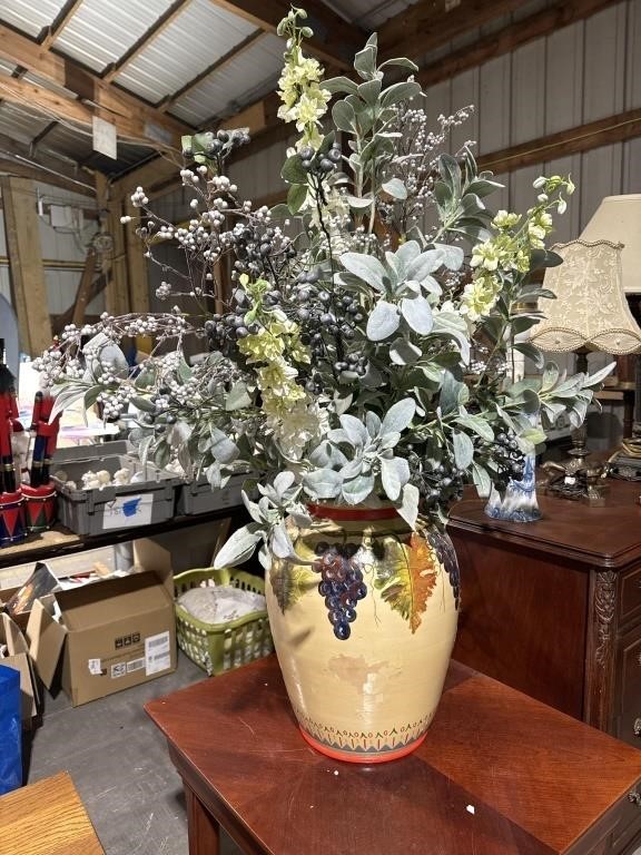 Ornate ceramic Flower Vase With Silk Flowers