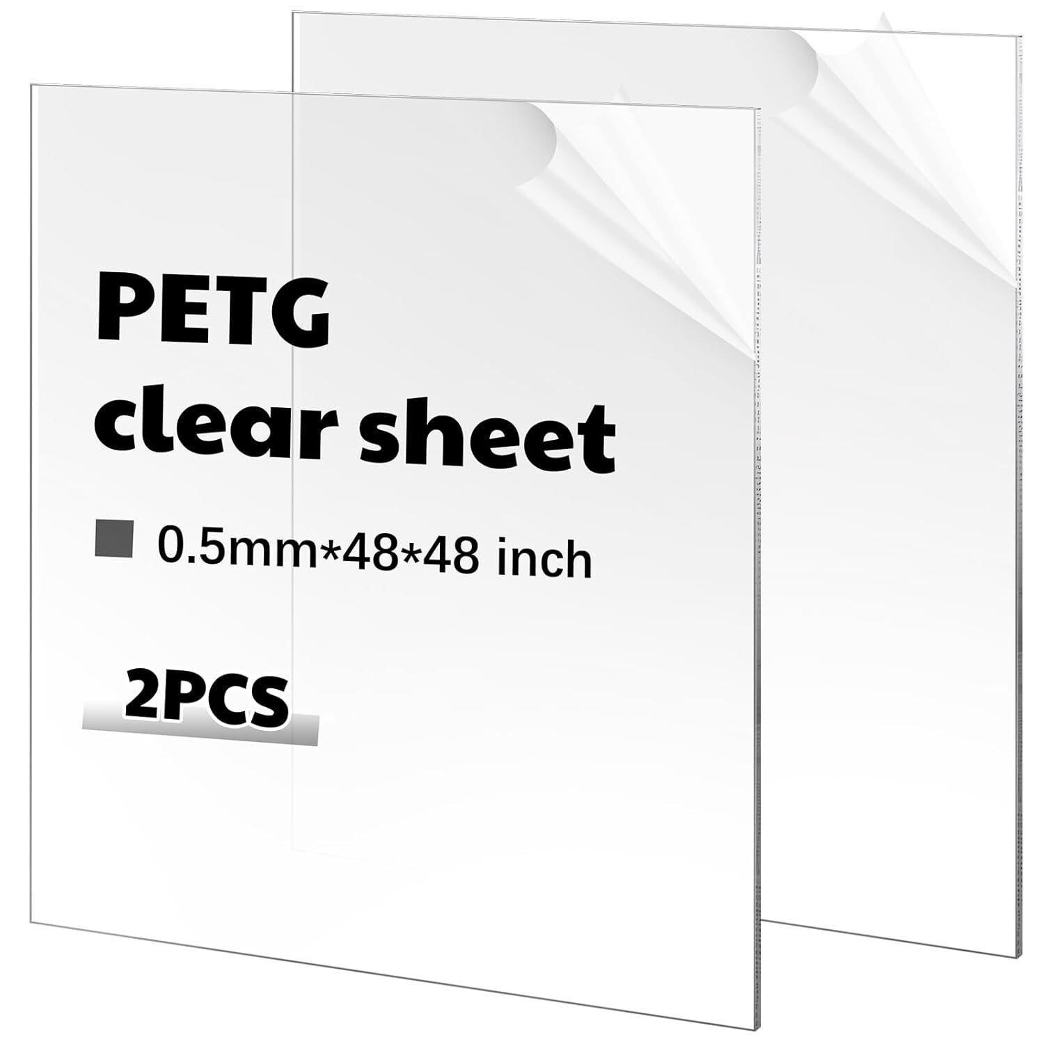 2 Pcs 48x48 20mil PETG Clear Plastic Sheet