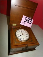 BOLIVA TRAVEL CLOCK IN WOOD BOX WITH BRASS