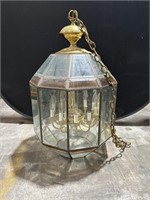 Brass 30In Tall Glass Pane Chandelier Hanging