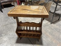Oak Magazine Rack/Table With Glass Top