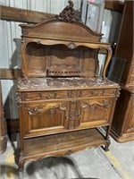 Mahogany Marble Top Ornate Buffet/Server 48in
