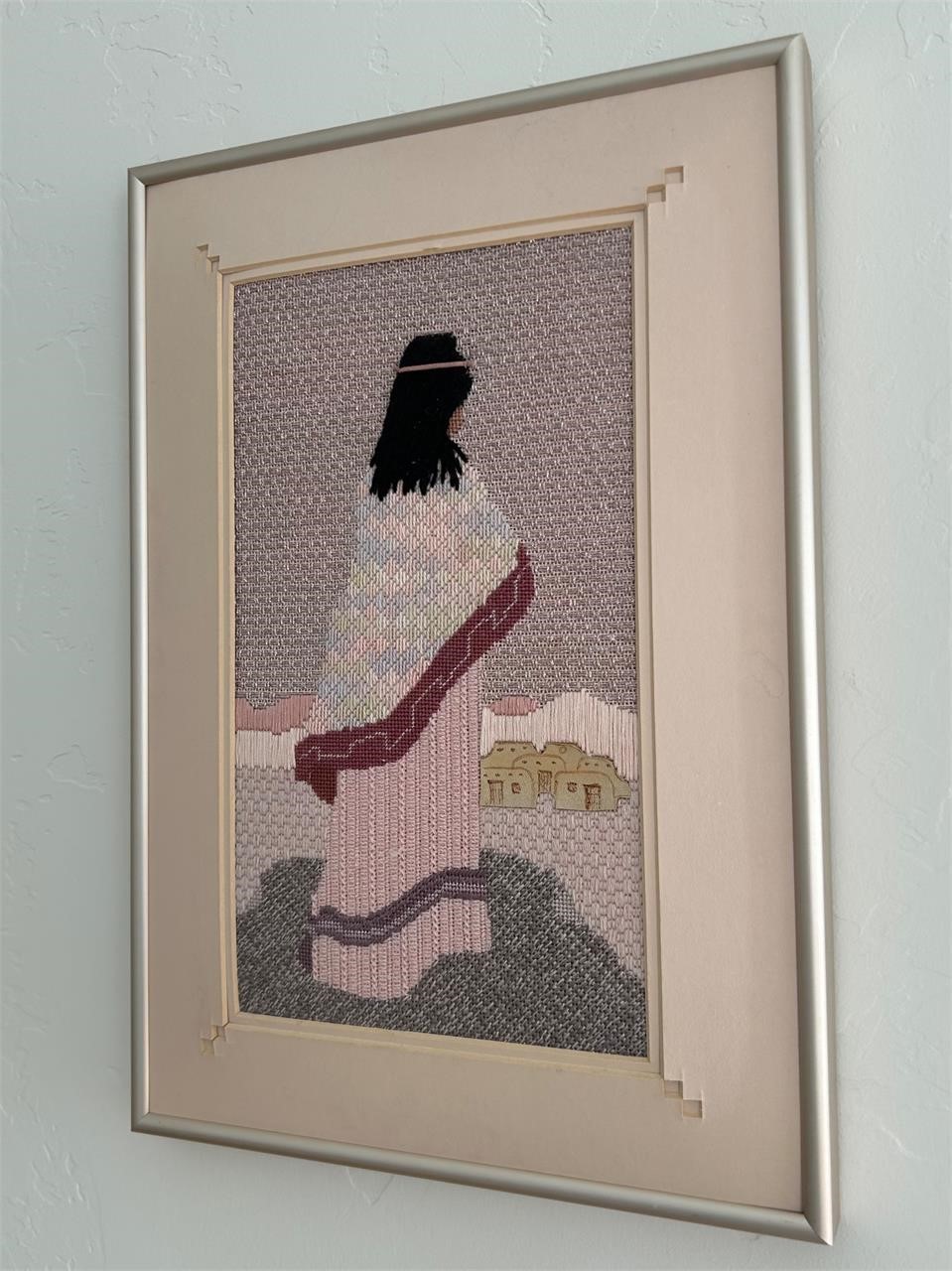 Framed Embroidered Native American Woman
