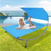Double Chaise Lounge  Blue  Patio Bed