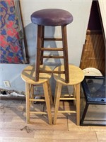 3 wood stools