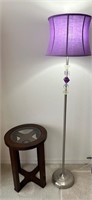Purple Floor Lamp + Glass Top Round Side Table