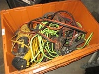 Tote full of extension cords and lights