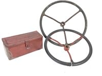 2 Antique Tractor Steering Wheels Tool Box
