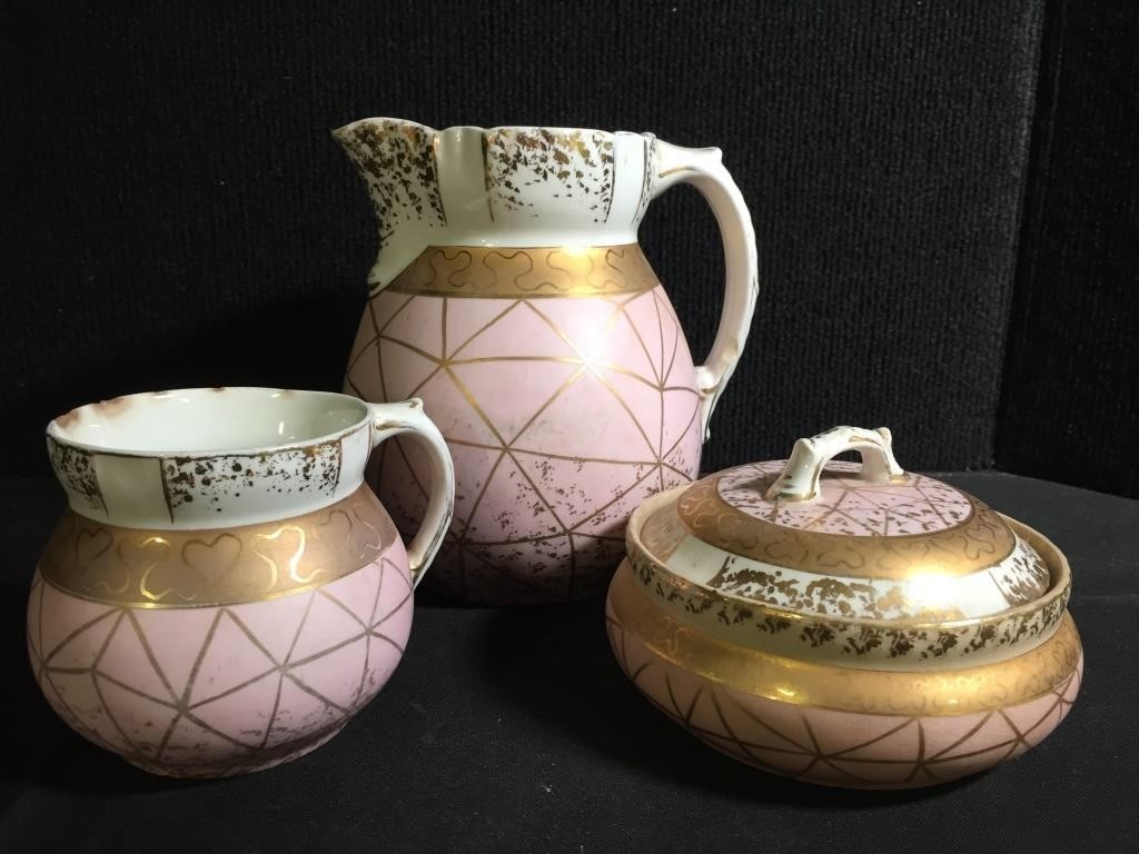 Waterloo Pottery Pitcher, Cramer, and Sugar