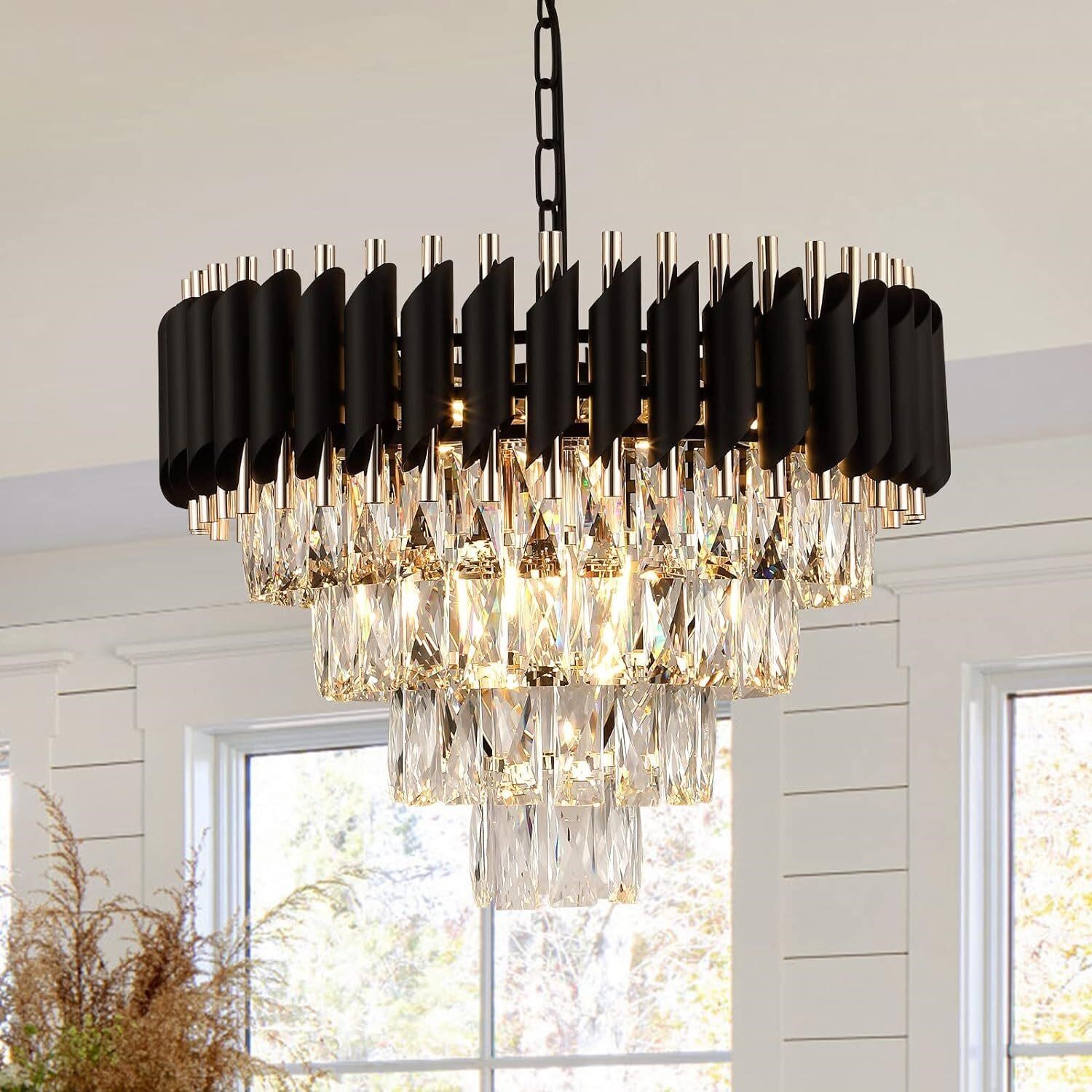 AXILIXI Crystal Chandelier  20in  Black/Gold