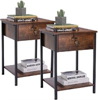 DYHOME Nightstand Set of 2, Brown, 40cm x 45cm x 6