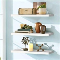 Wooden Floating Shelves, Set of 3, White, 15"L x 6