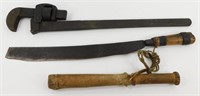 * Vintage Pipe Wrench, Vintage Machete and