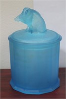 A Blue Satin Glass Pig Humidor