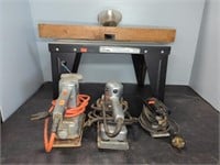 (3) ELECTRIC SANDERS, ROUTER TABLE