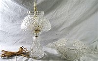 CRYSTAL BEDSIDE LAMP & CUT GLASS SERVING BOWL