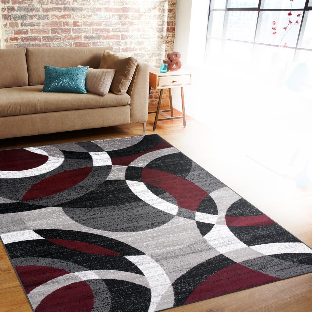 Red Abstract Modern Rug  5 x 7