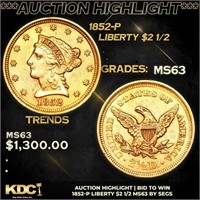 ***Auction Highlight*** 1852-p Gold Liberty Quarte