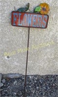 Flowers sign on stick-35"tall