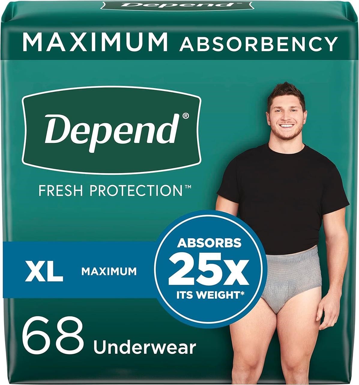 Depend Men's Adult Underwear XL  Grey 68 Count