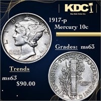1917-p Mercury Dime 10c Grades Select Unc