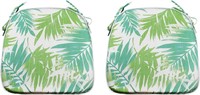 Set of 2-Outdoor Seat Cushions Green Leaf