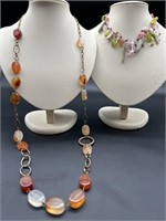 Two Costume Necklaces w/ Natural Stones & Pearls