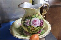 FLORAL DECORATED PITCHER AND BOWL