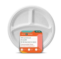 NEW 100PK 10"Round 3Compartment Pulp Molded Plates