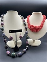 Costume Jewelry: 2-Necklaces & 1-Pair Earrings