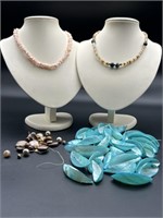 Natural Stone & Shell Necklaces (2) & Loose Beads