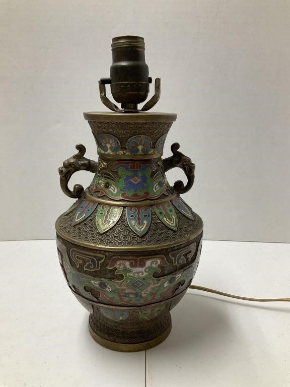 Old Peruvian Bronze Lamp with Painted Metal