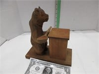 7" hand carved bear holding wooden spoon