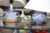 BLUE DECORATED LAMPS WITH SHADES