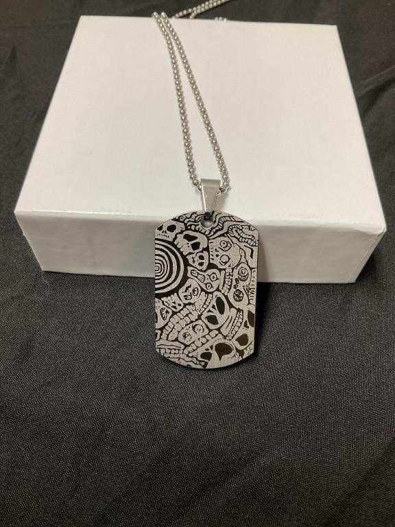 Day of the Dead dog tag style pendant with chain