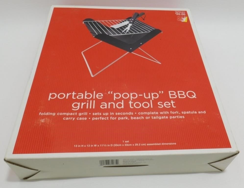 * Portable Pop-Up BBQ Grill & Tool Set - New